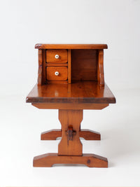 vintage pine gallery end table with drawers