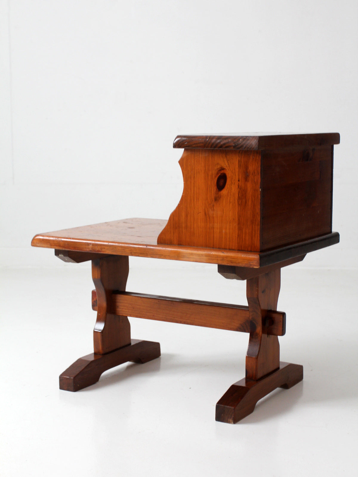 vintage pine gallery end table with drawers