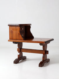 vintage pine gallery end table with drawers