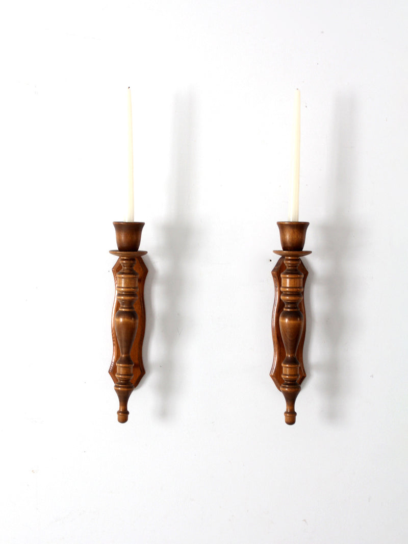 vintage wood candle sconces pair