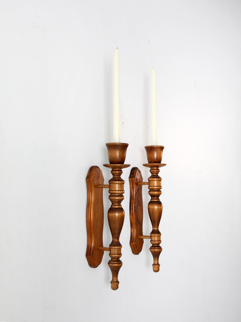 vintage wood candle sconces pair