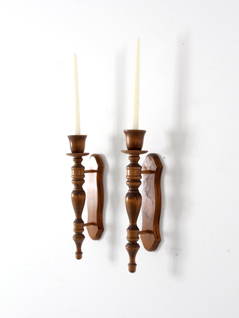 vintage wood candle sconces pair