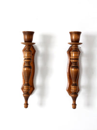 vintage wood candle sconces pair