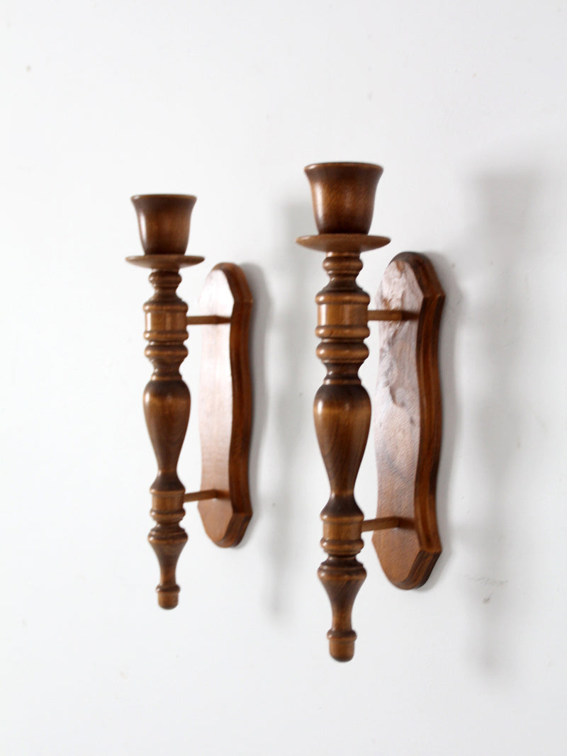 vintage wood candle sconces pair