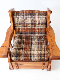 vintage pine rocking chair with plaid tweed cushions