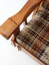 vintage pine rocking chair with plaid tweed cushions