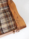 vintage pine rocking chair with plaid tweed cushions