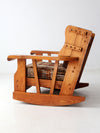 vintage pine rocking chair with plaid tweed cushions