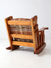 vintage pine rocking chair with plaid tweed cushions