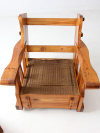 vintage pine rocking chair with plaid tweed cushions