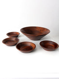 mid-century walnut serving bowl set