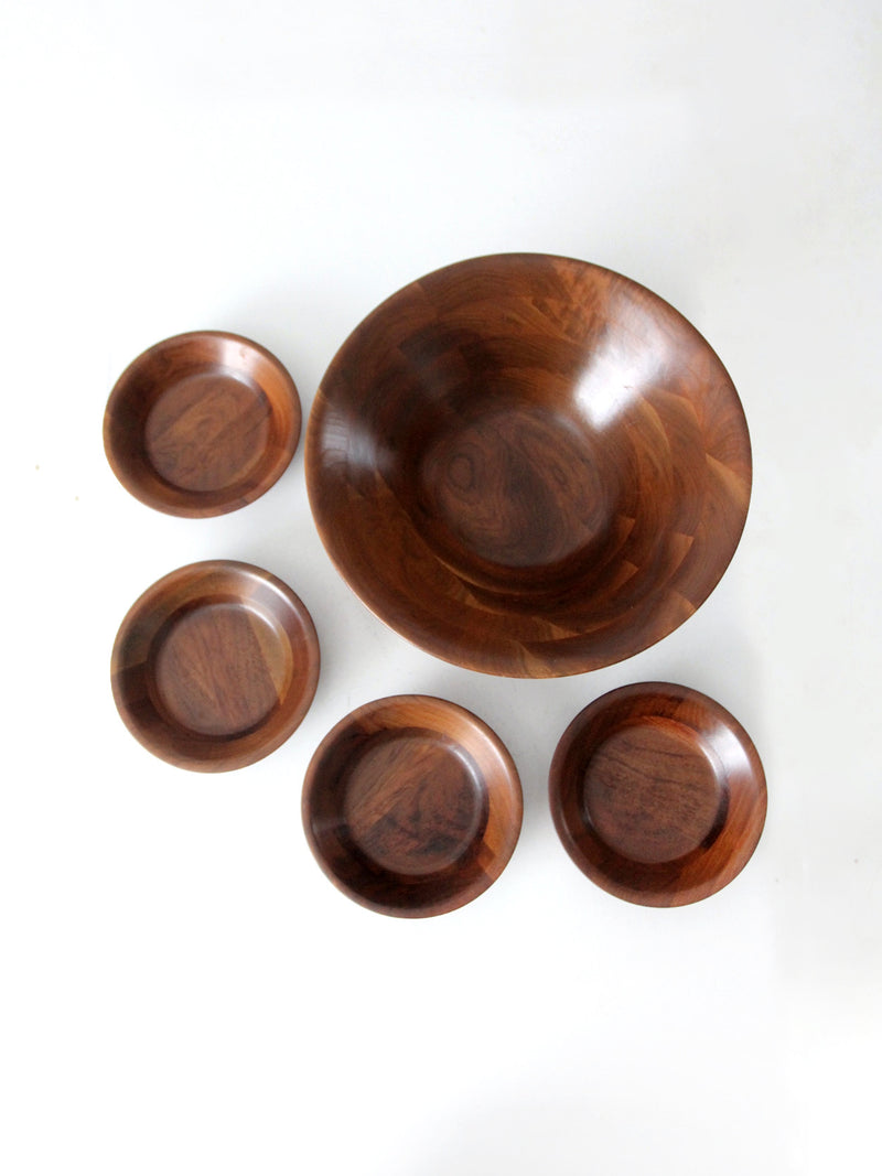 mid-century walnut serving bowl set