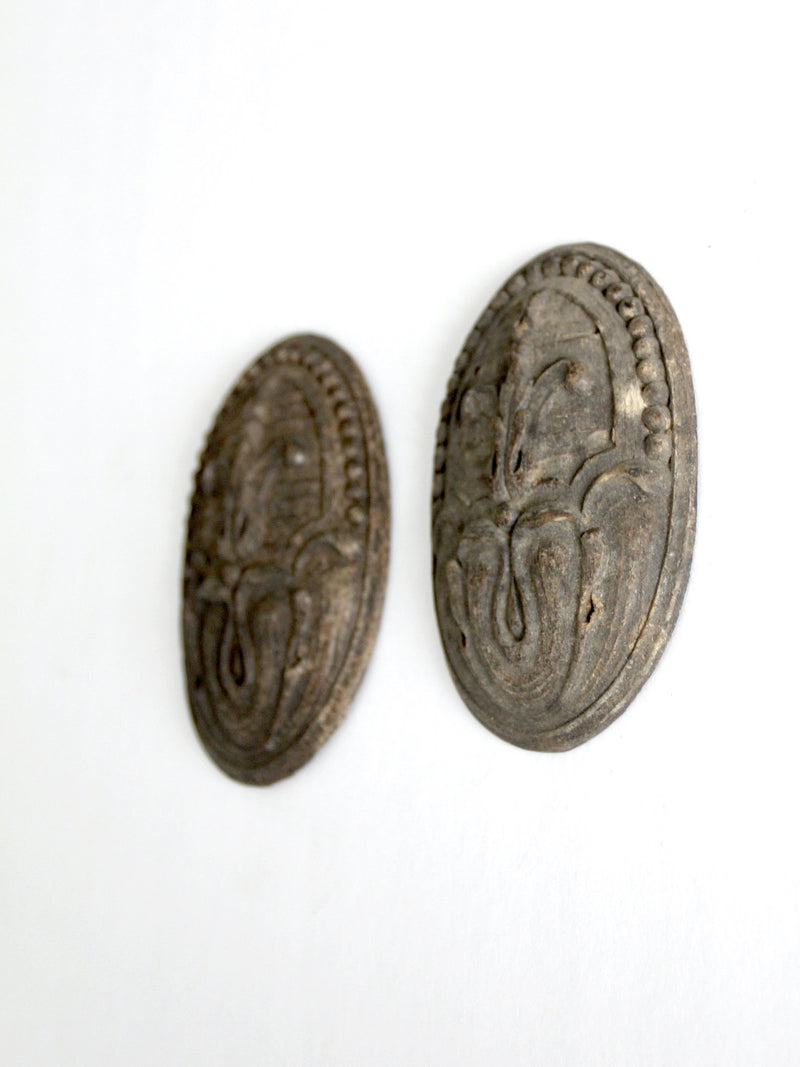 antique fleur de lis wood medallion pair