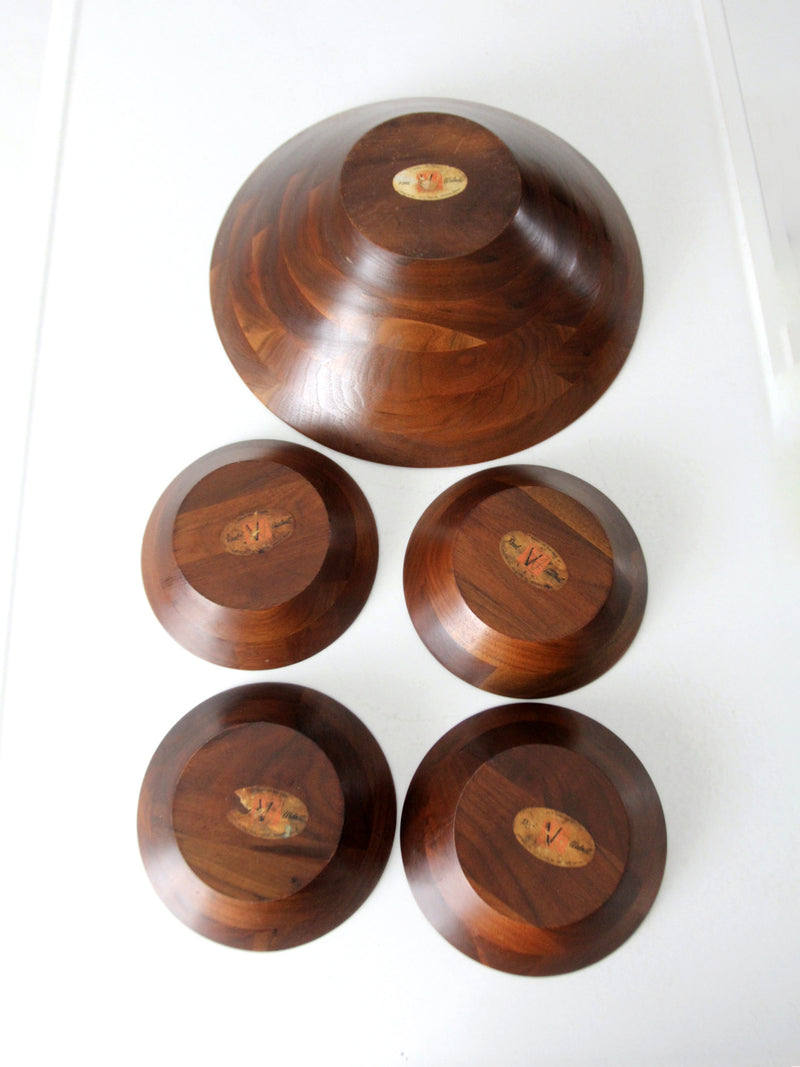 mid-century walnut serving bowl set