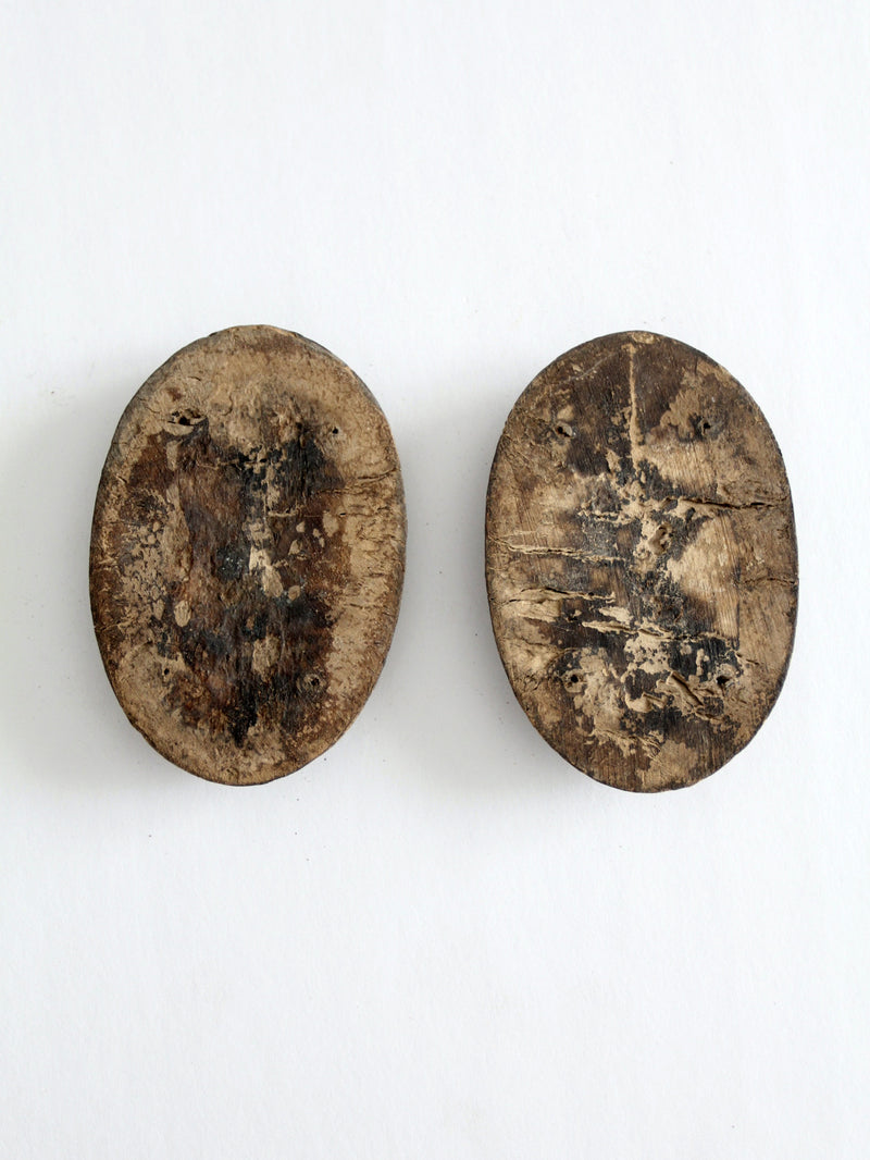 antique fleur de lis wood medallion pair