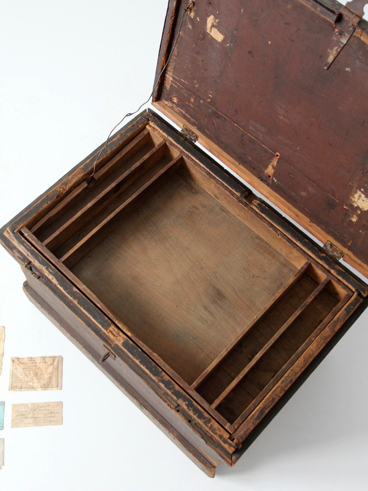 antique railroad conductor's box with original railway paperwork