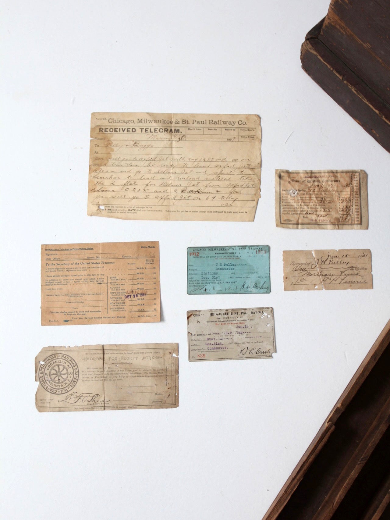 antique railroad conductor's box with original railway paperwork