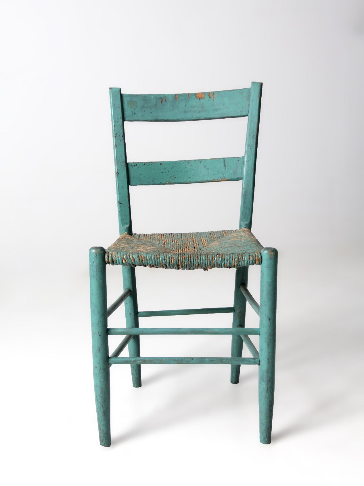 antique American painted ladder back rush seat chair