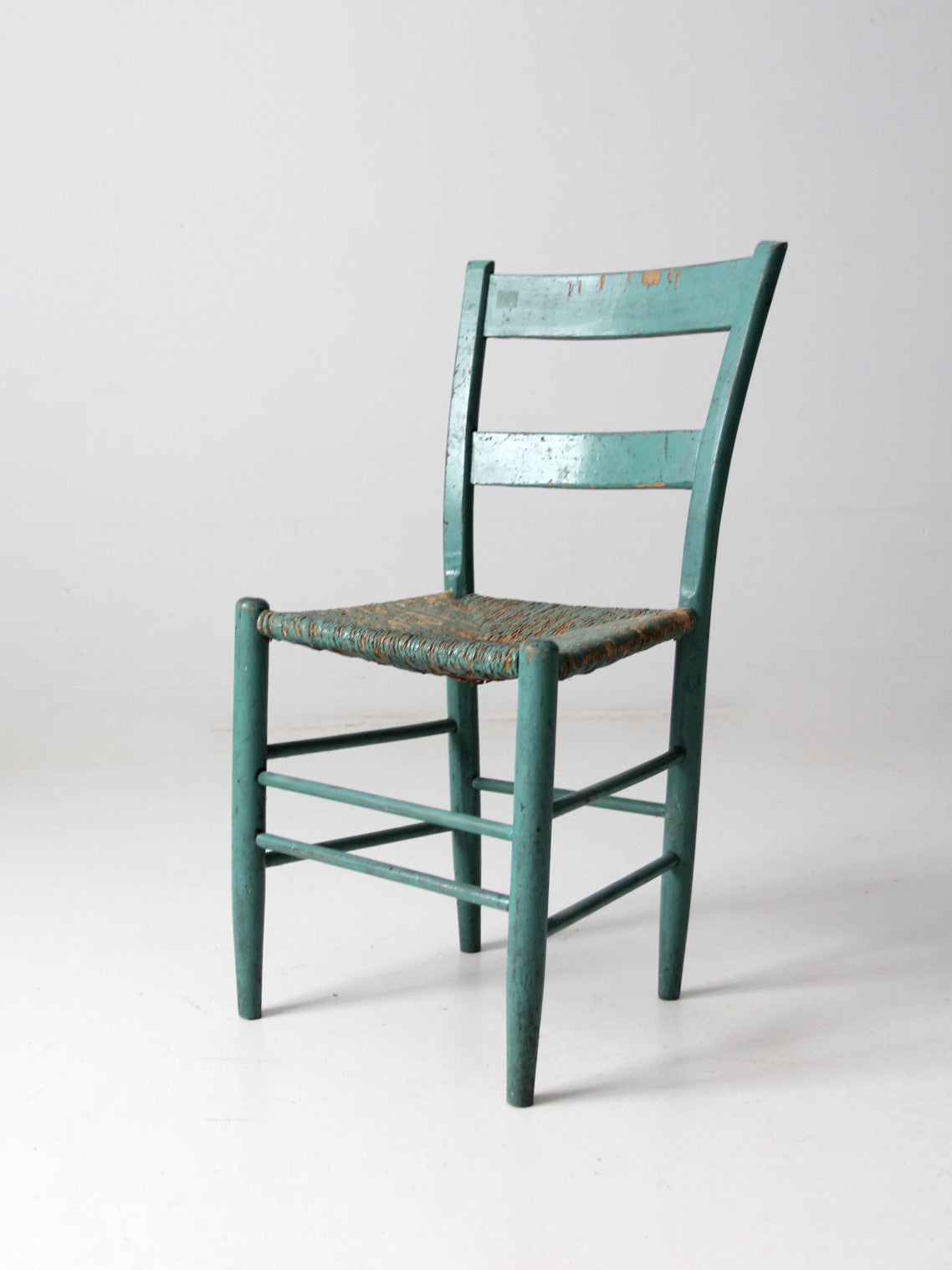 antique American painted ladder back rush seat chair