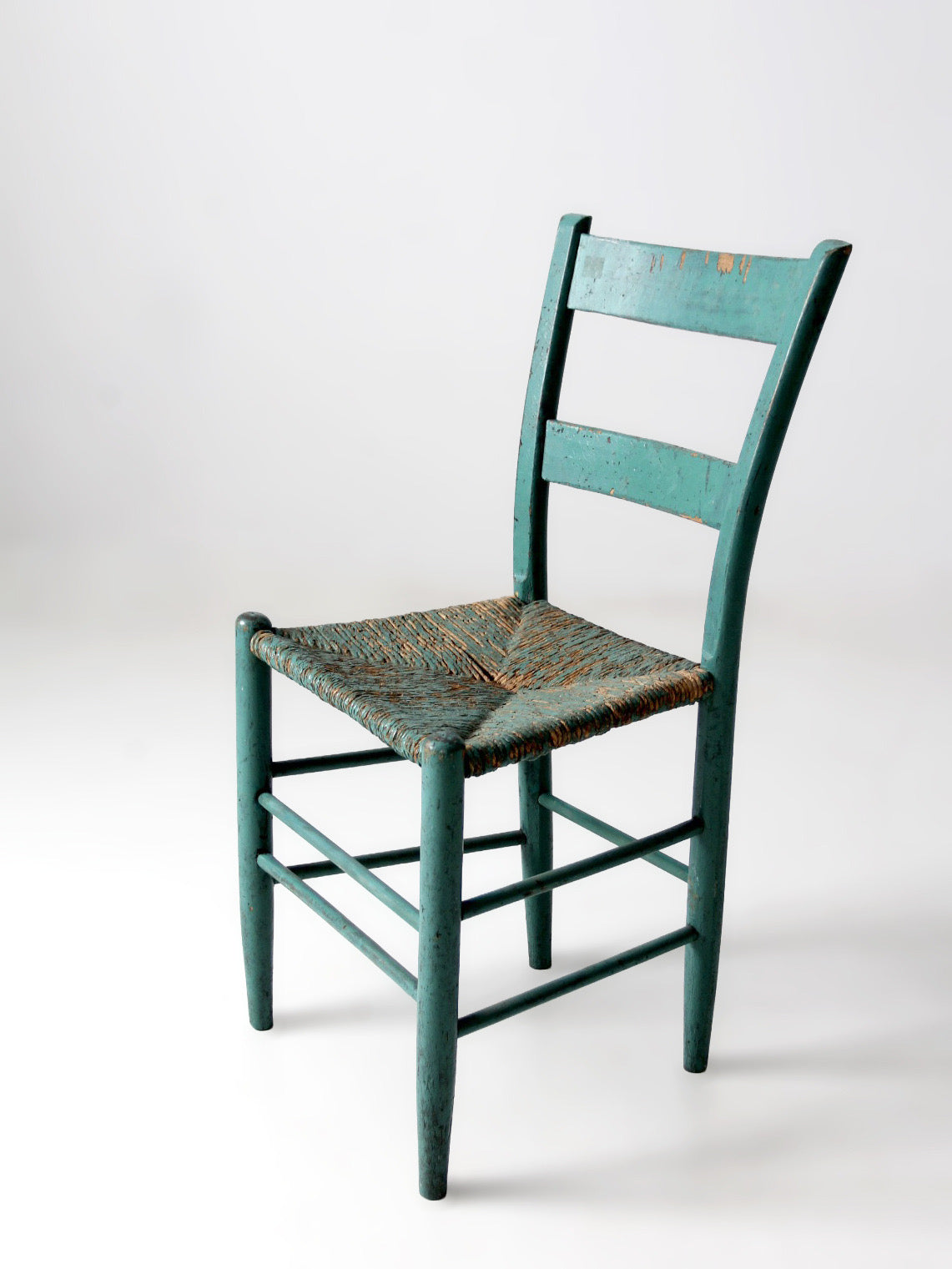 antique American painted ladder back rush seat chair