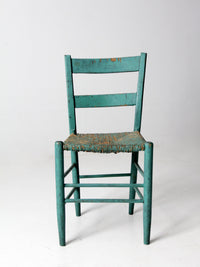 antique American painted ladder back rush seat chair