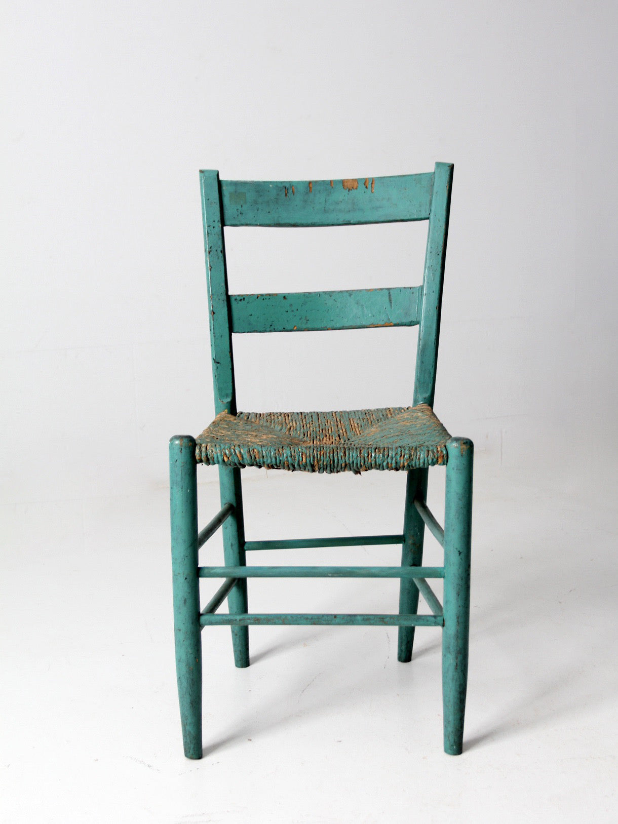 antique American painted ladder back rush seat chair