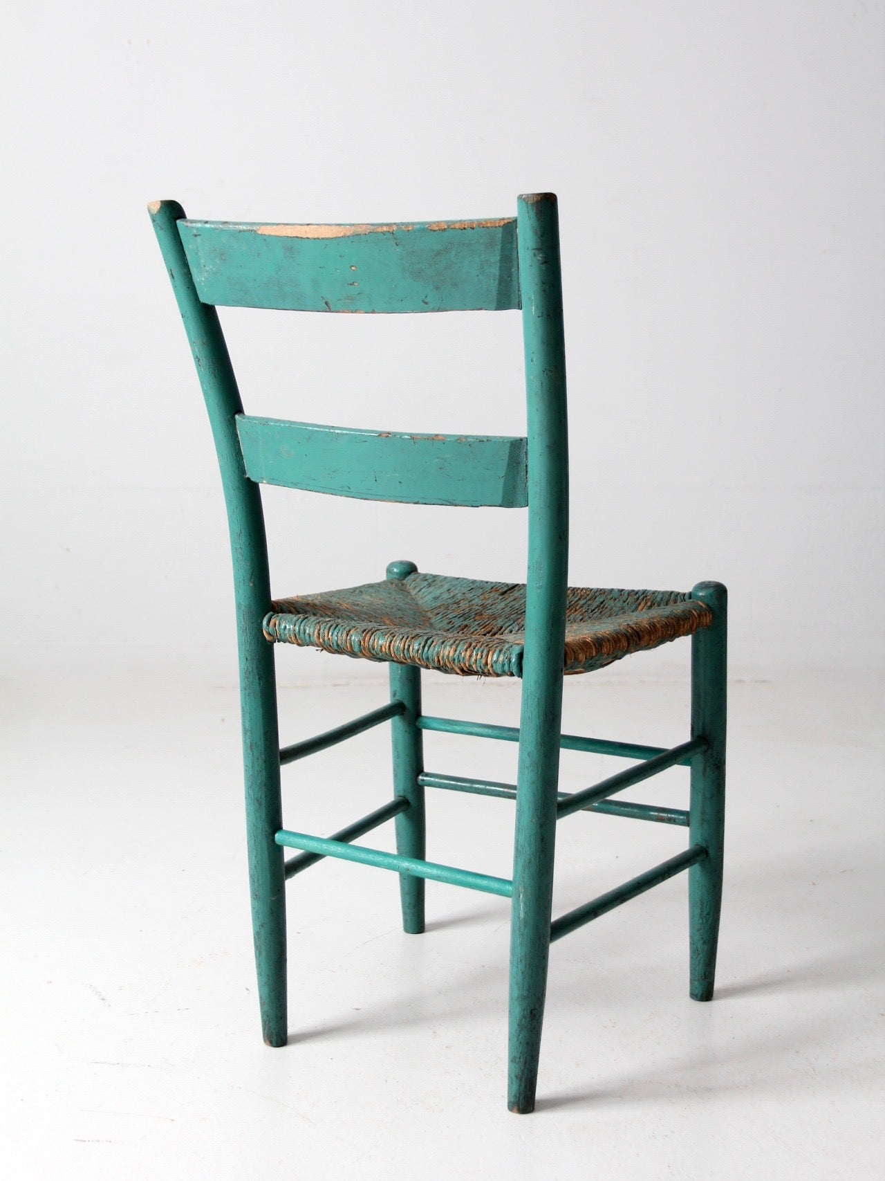 antique American painted ladder back rush seat chair