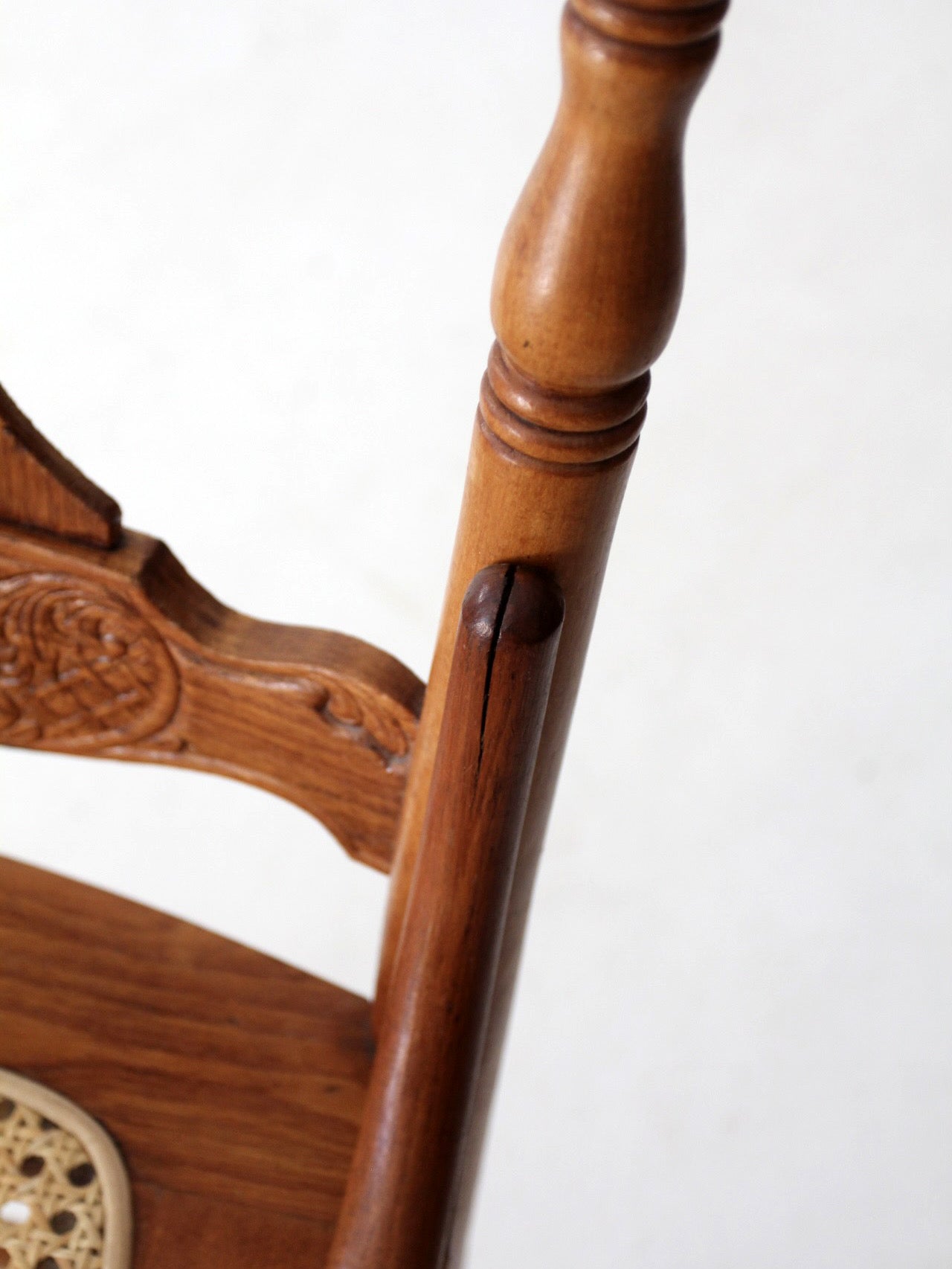 antique pressed back oak chair with cane seat