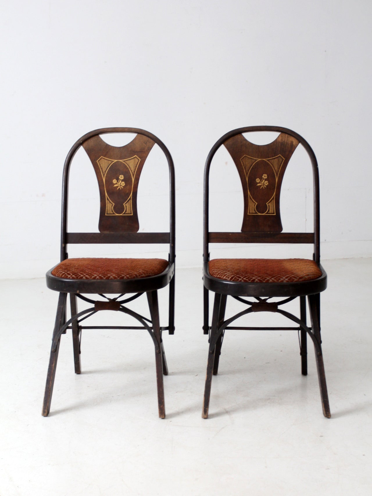 antique art deco folding chairs by Louis Rastetter & Sons pair