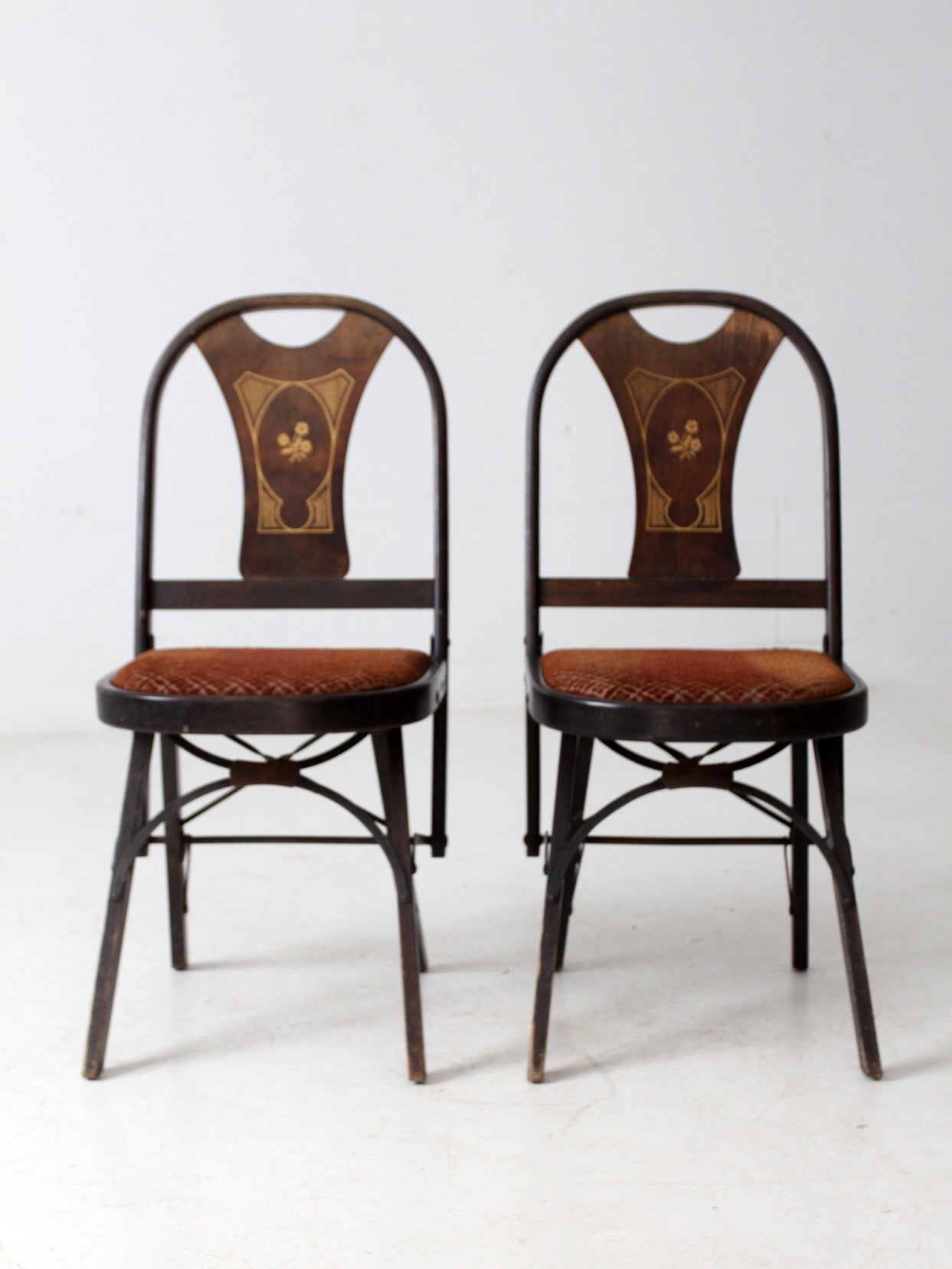 antique art deco folding chairs by Louis Rastetter & Sons pair