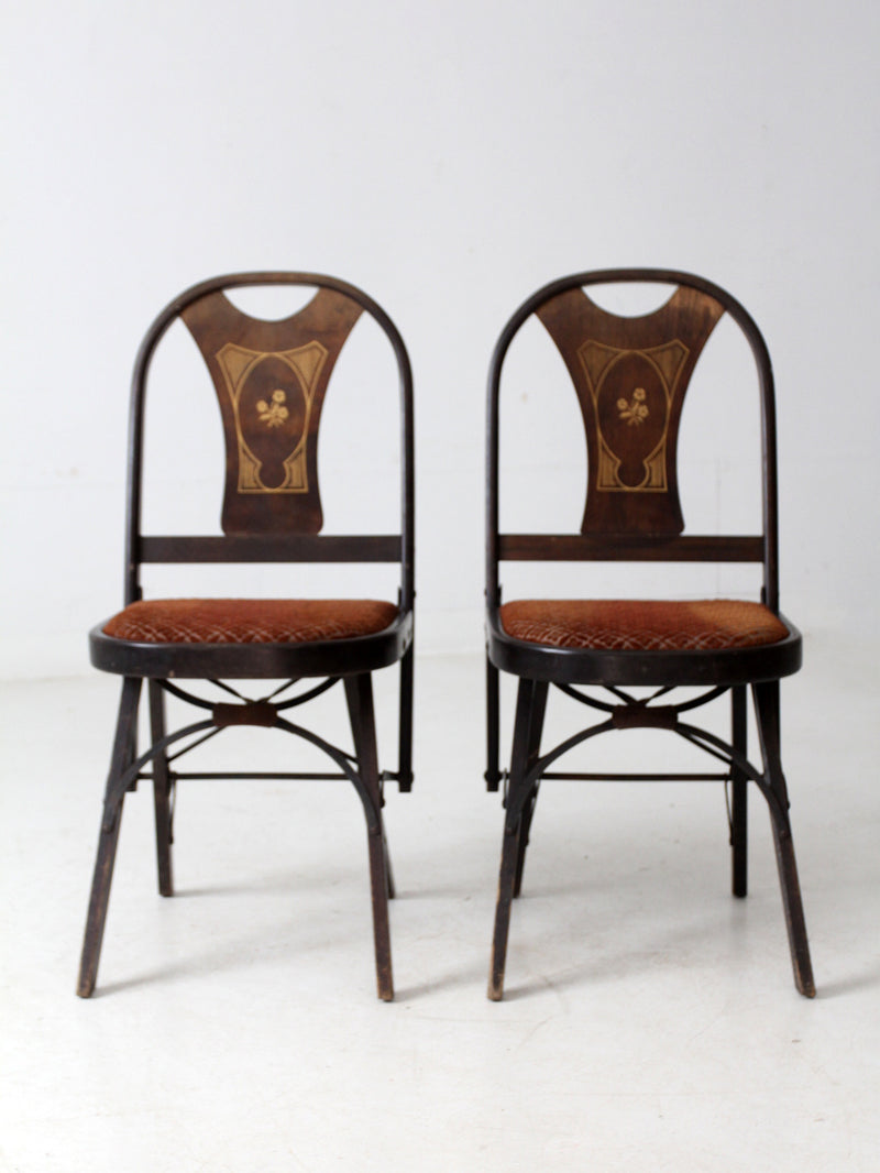antique art deco folding chairs by Louis Rastetter & Sons pair