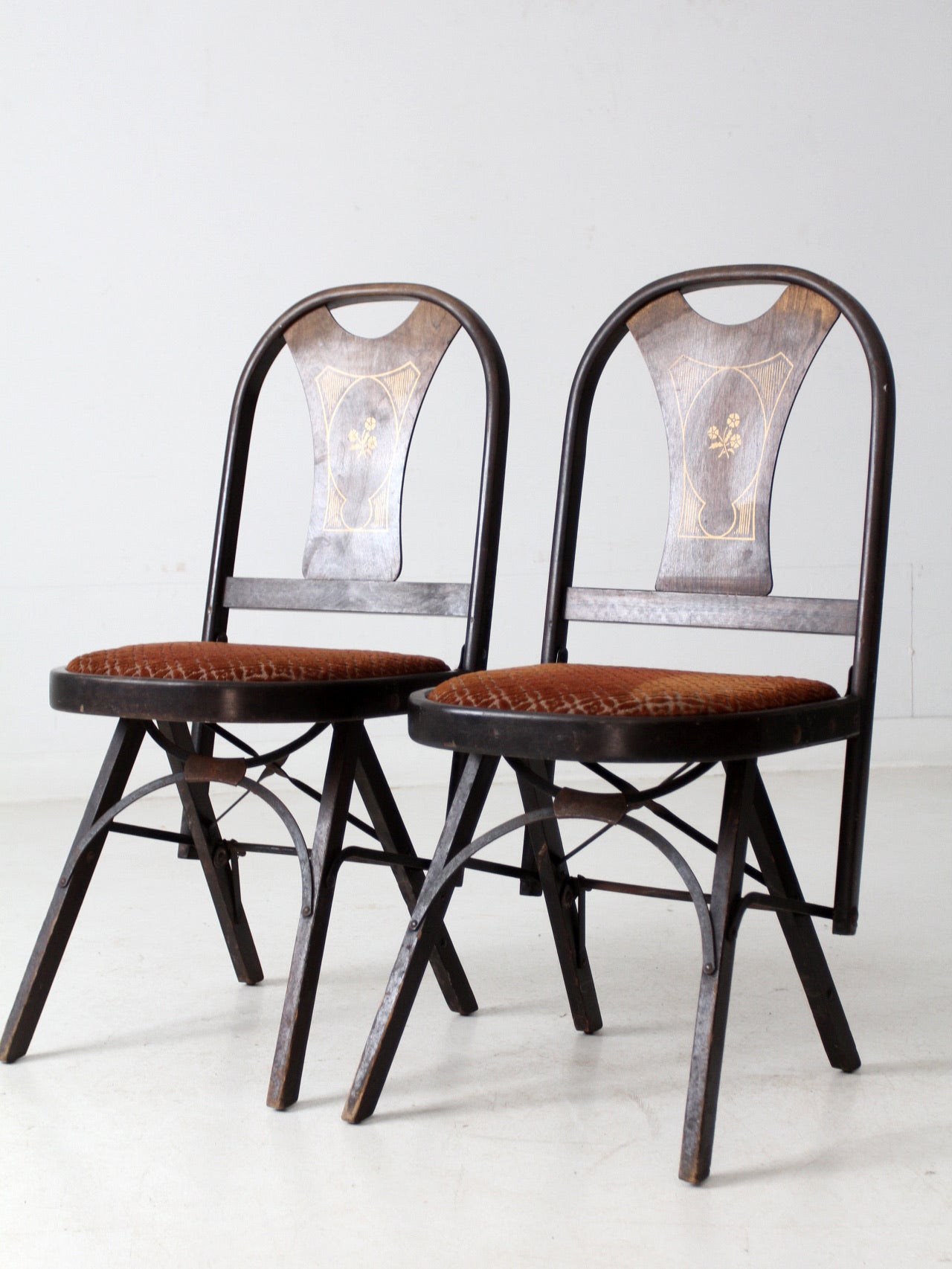 antique art deco folding chairs by Louis Rastetter & Sons pair
