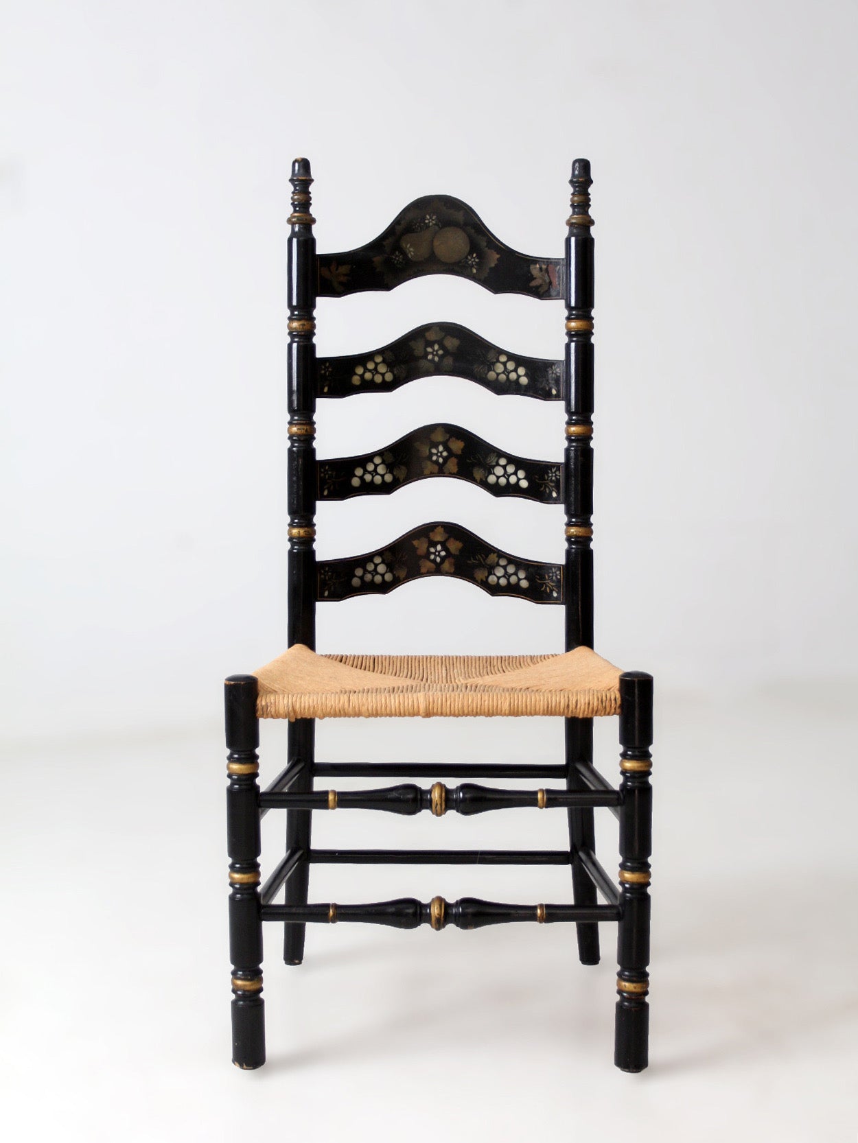 vintage Hitchcock style ladderback chair with rush seat