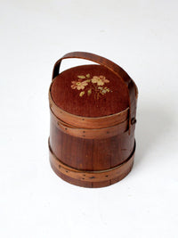 antique firkin sugar bucket with needlepoint lid