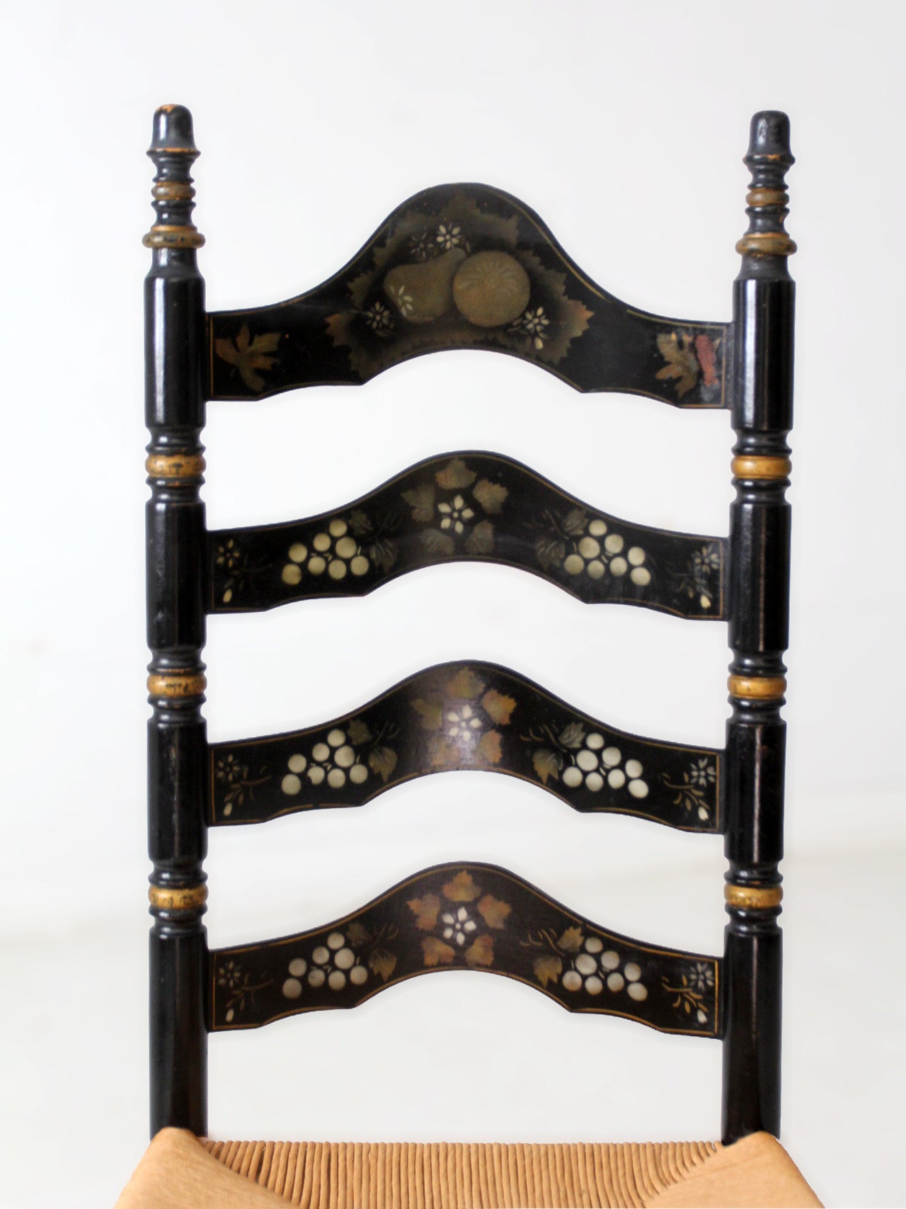 vintage Hitchcock style ladderback chair with rush seat