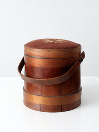 antique firkin sugar bucket with needlepoint lid