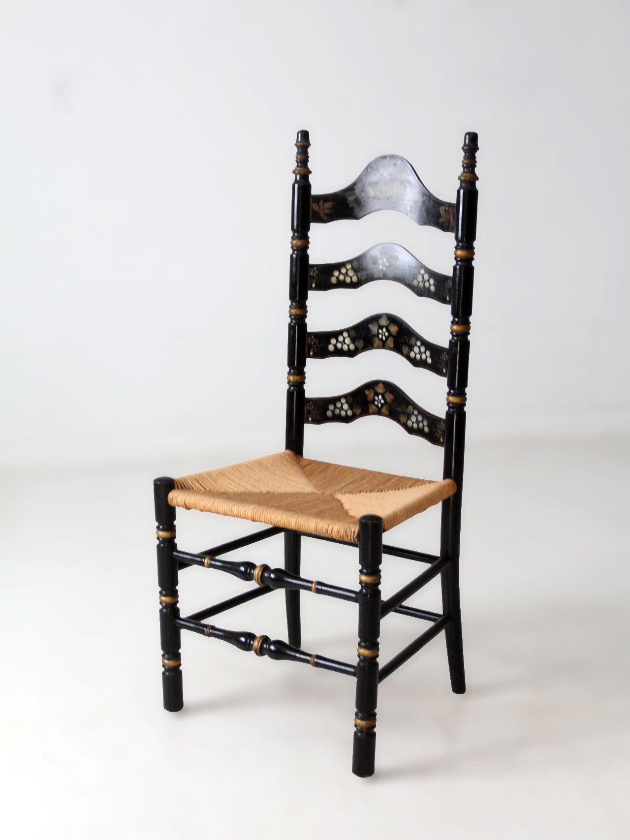 vintage Hitchcock style ladderback chair with rush seat