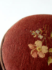 antique firkin sugar bucket with needlepoint lid