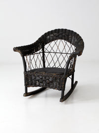 antique Victorian black wicker child's rocking chair