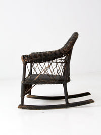 antique Victorian black wicker child's rocking chair