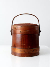 antique firkin sugar bucket with needlepoint lid