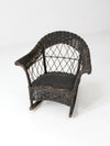 antique Victorian black wicker child's rocking chair