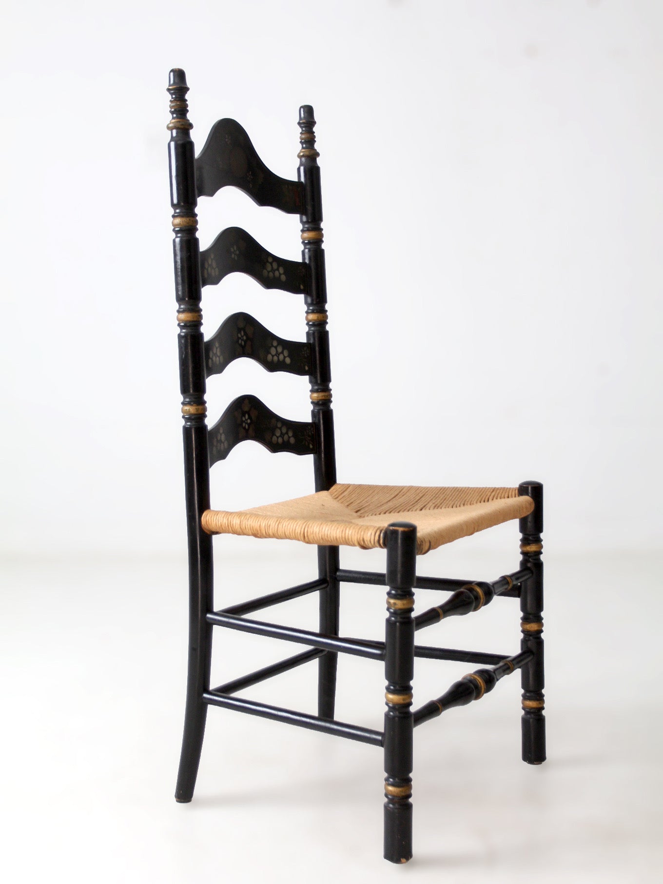 vintage Hitchcock style ladderback chair with rush seat