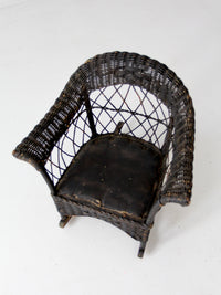 antique Victorian black wicker child's rocking chair