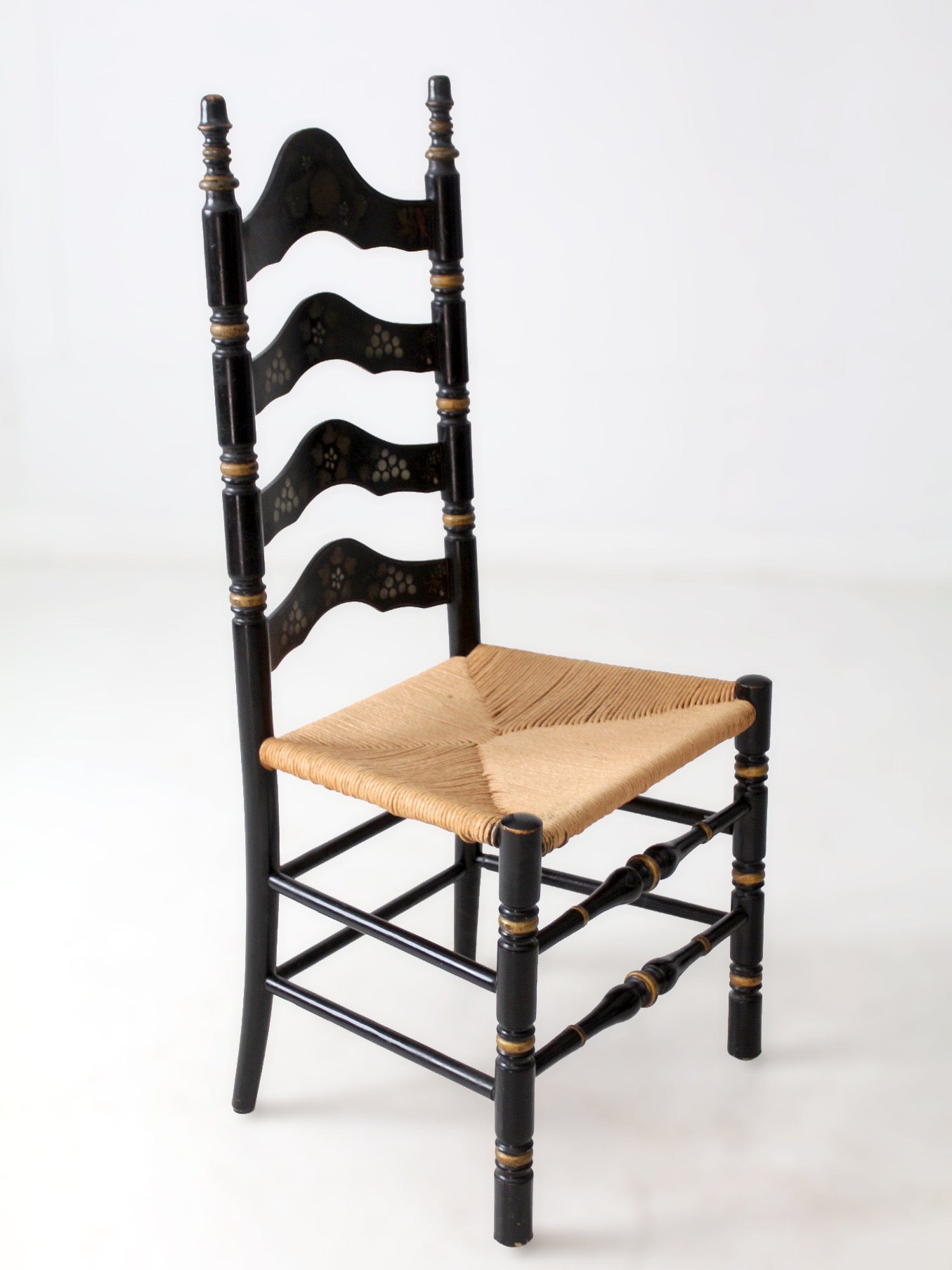 vintage Hitchcock style ladderback chair with rush seat