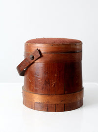 antique firkin sugar bucket with needlepoint lid