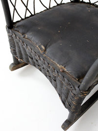 antique Victorian black wicker child's rocking chair