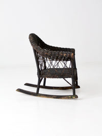 antique Victorian black wicker child's rocking chair