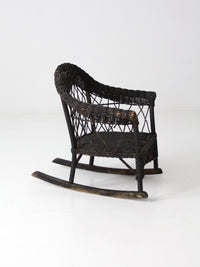 antique Victorian black wicker child's rocking chair