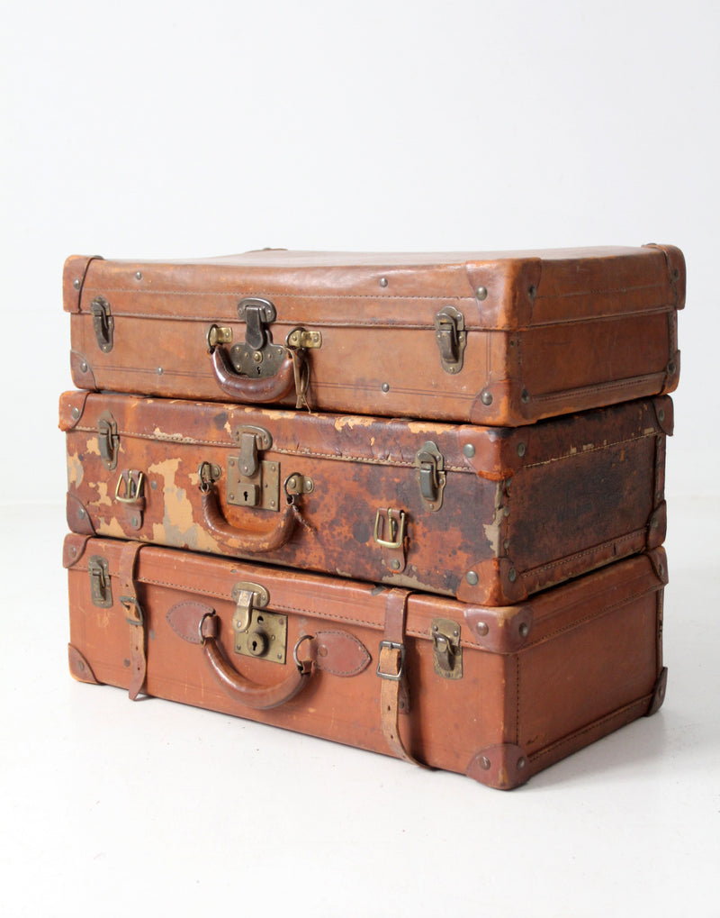 antique leather luggage set of 3